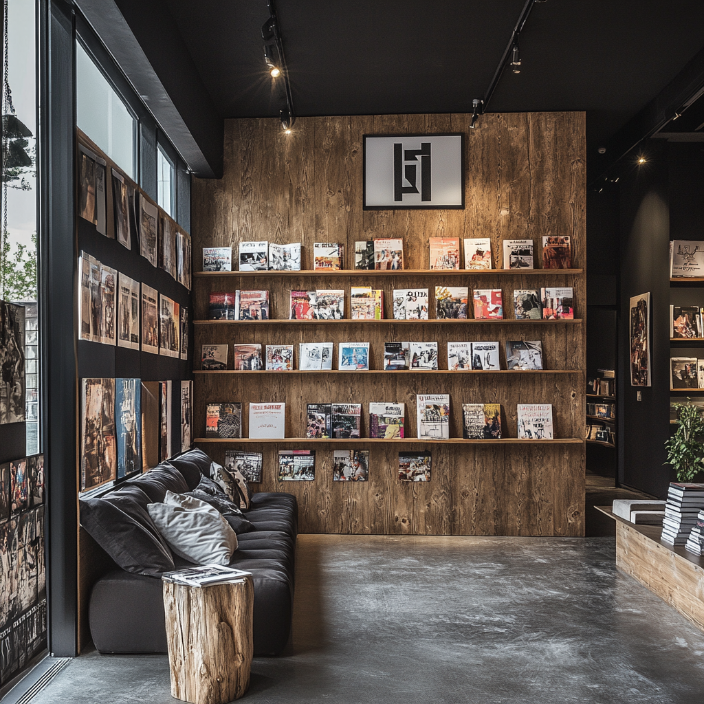 A store with magazines, books, coffee, and design