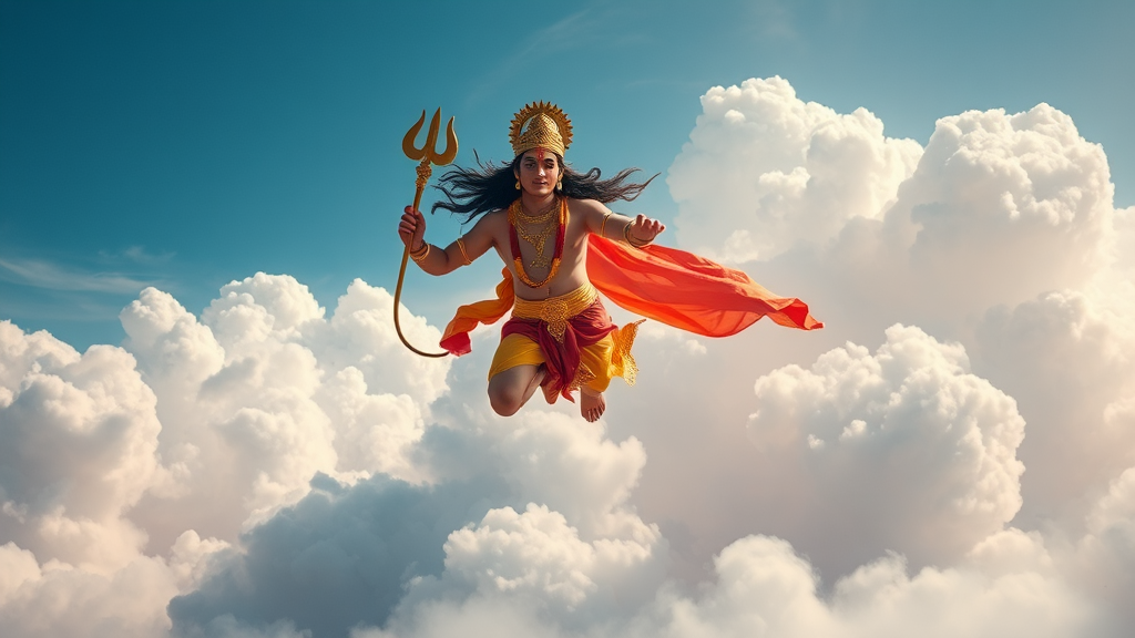 A strong monkey flying in the clouds.