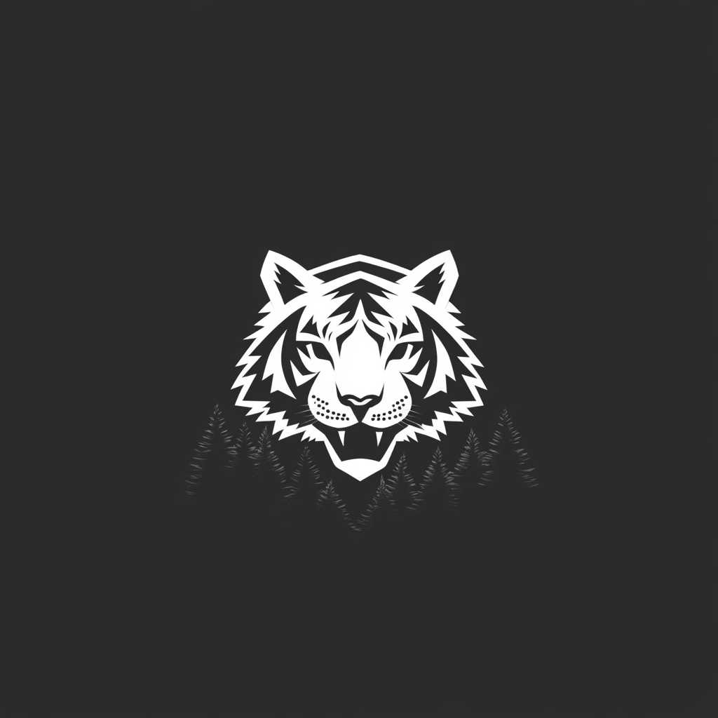 A strong tiger roars from forest in minimal design