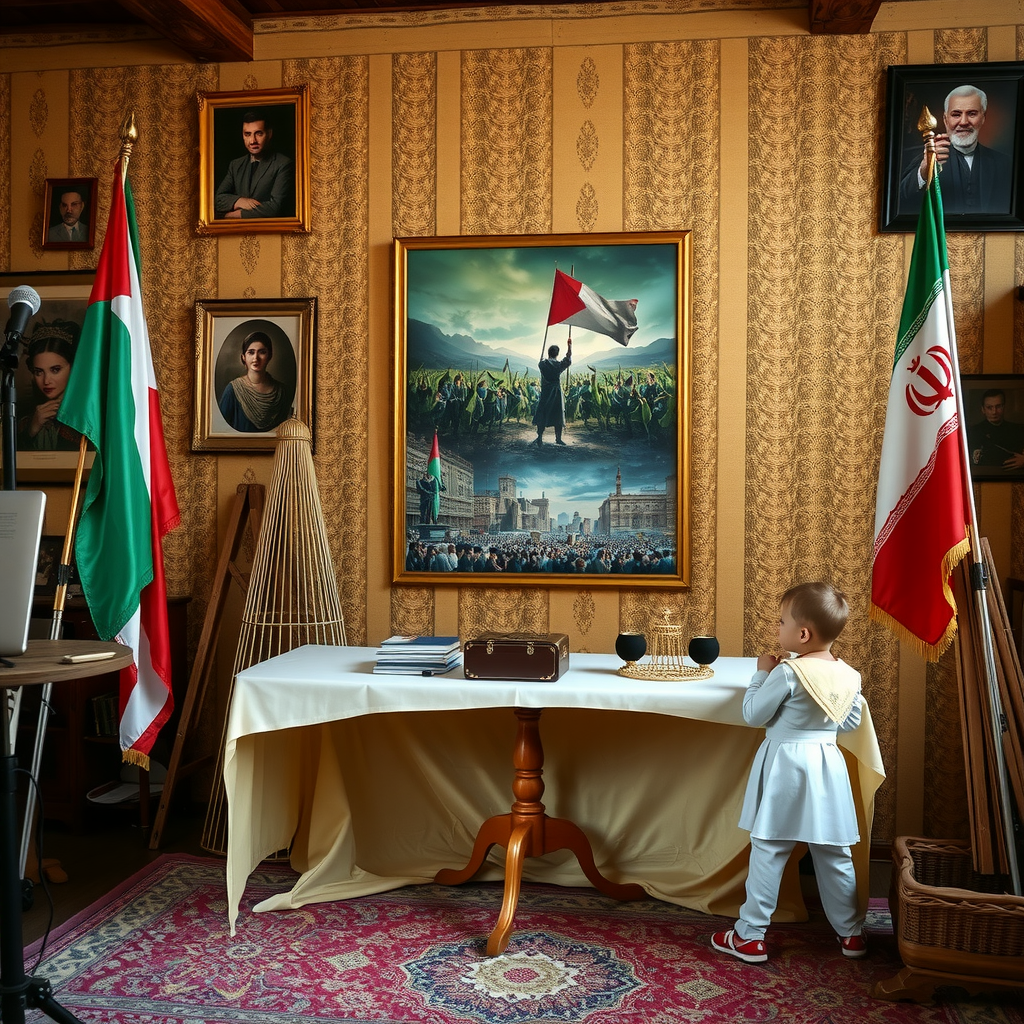 A studio with table, picture of martyrdom