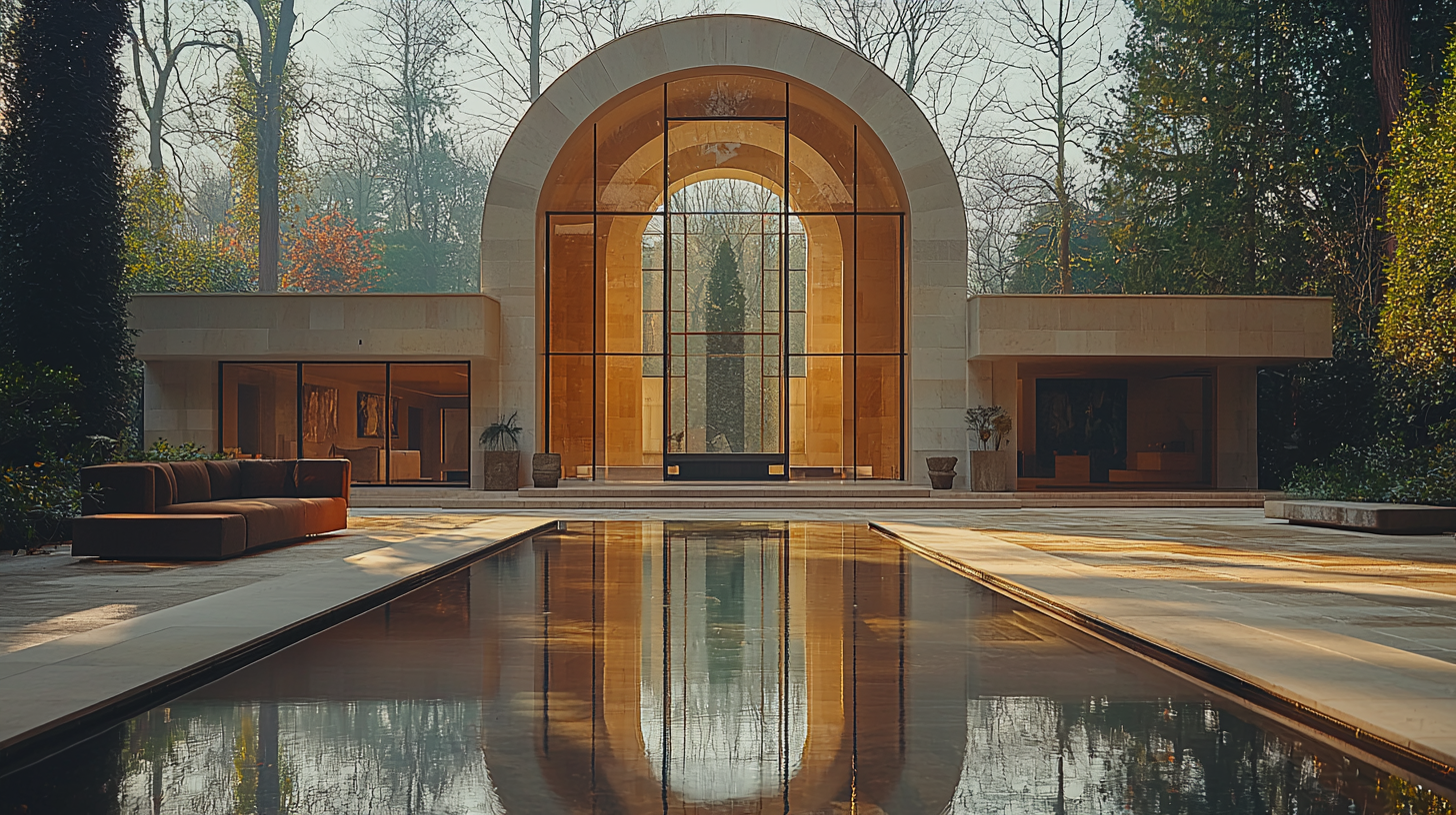 A stunning modern house with vaulted ceilings.