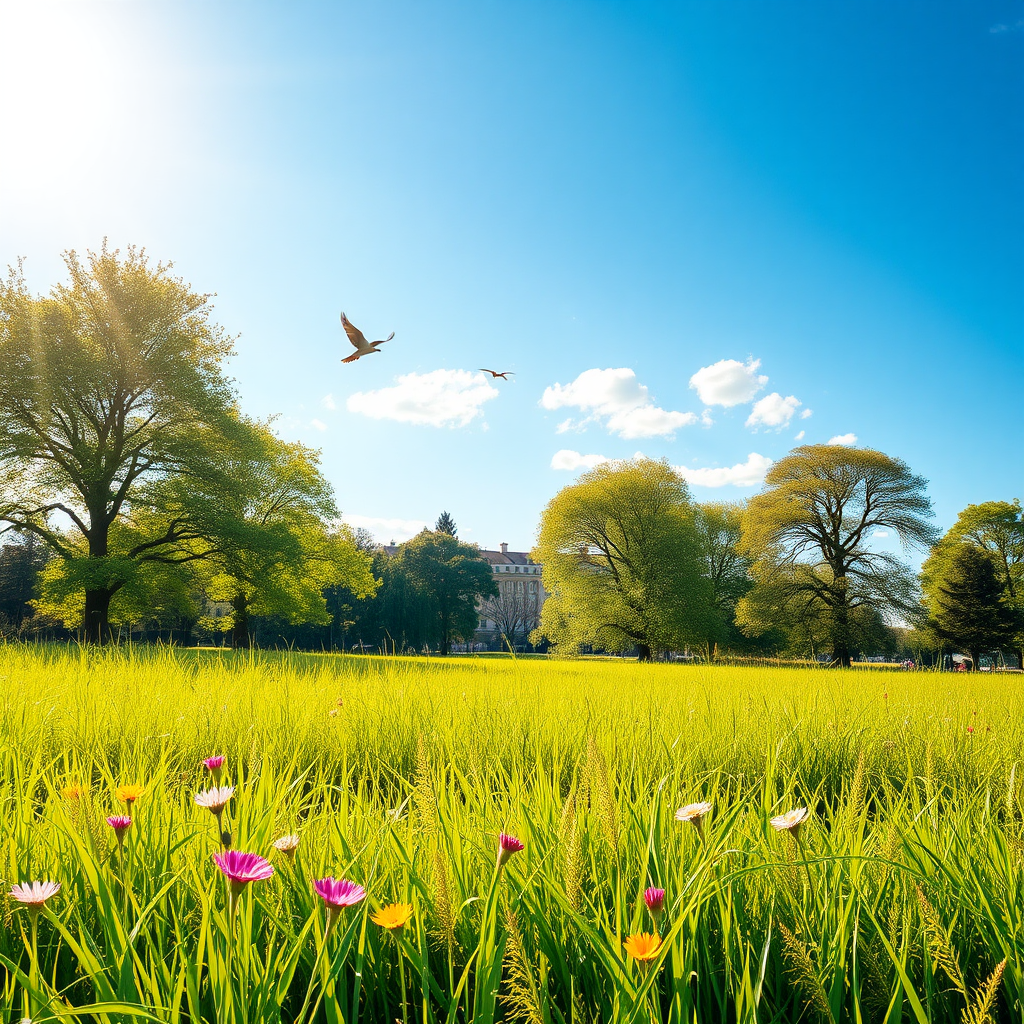 A sunny day in the green park.