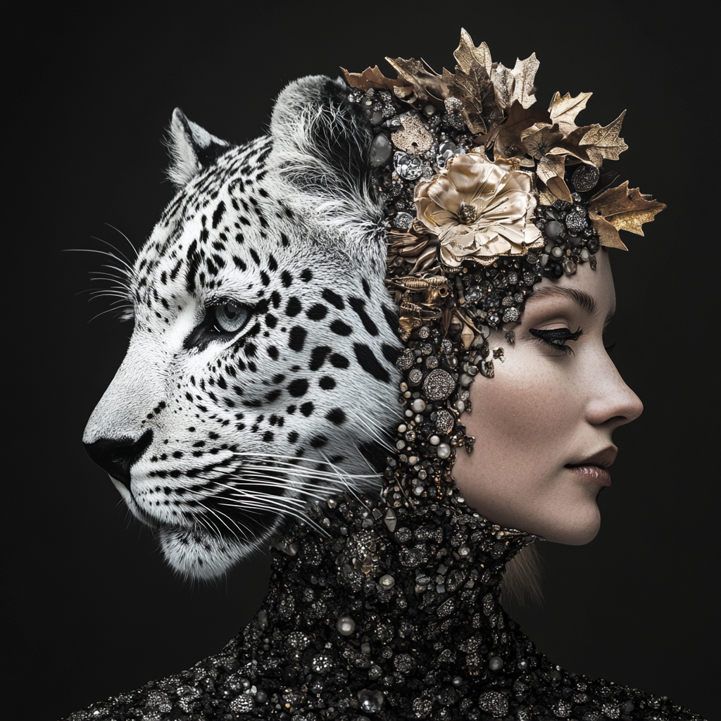 A surreal fusion of leopard and human essence