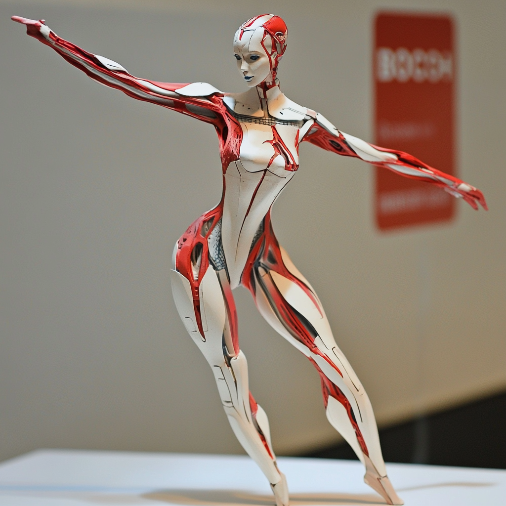 A tall modern dancer wearing red and white.