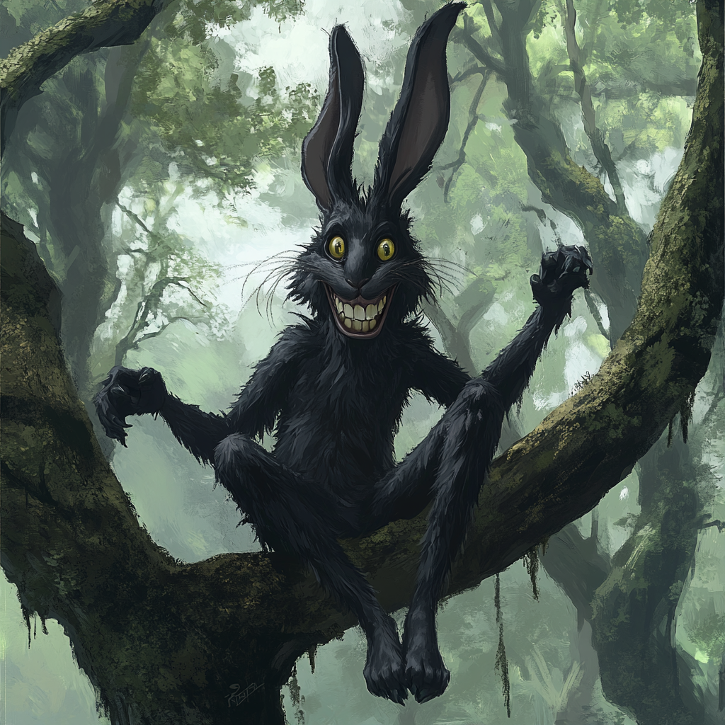 A tall rabbit with long ears in tree