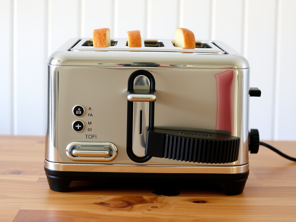 A three-slice toaster in a kitchen.