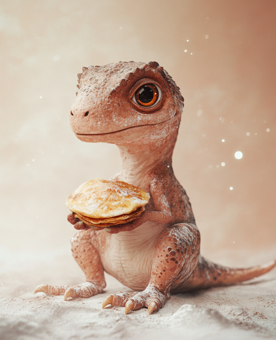 Dinosaur holding a pancake