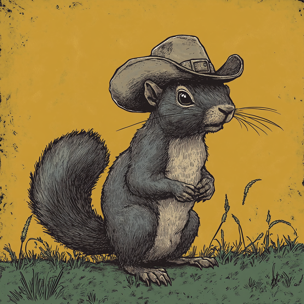 A tough squirrel in a cowboy hat