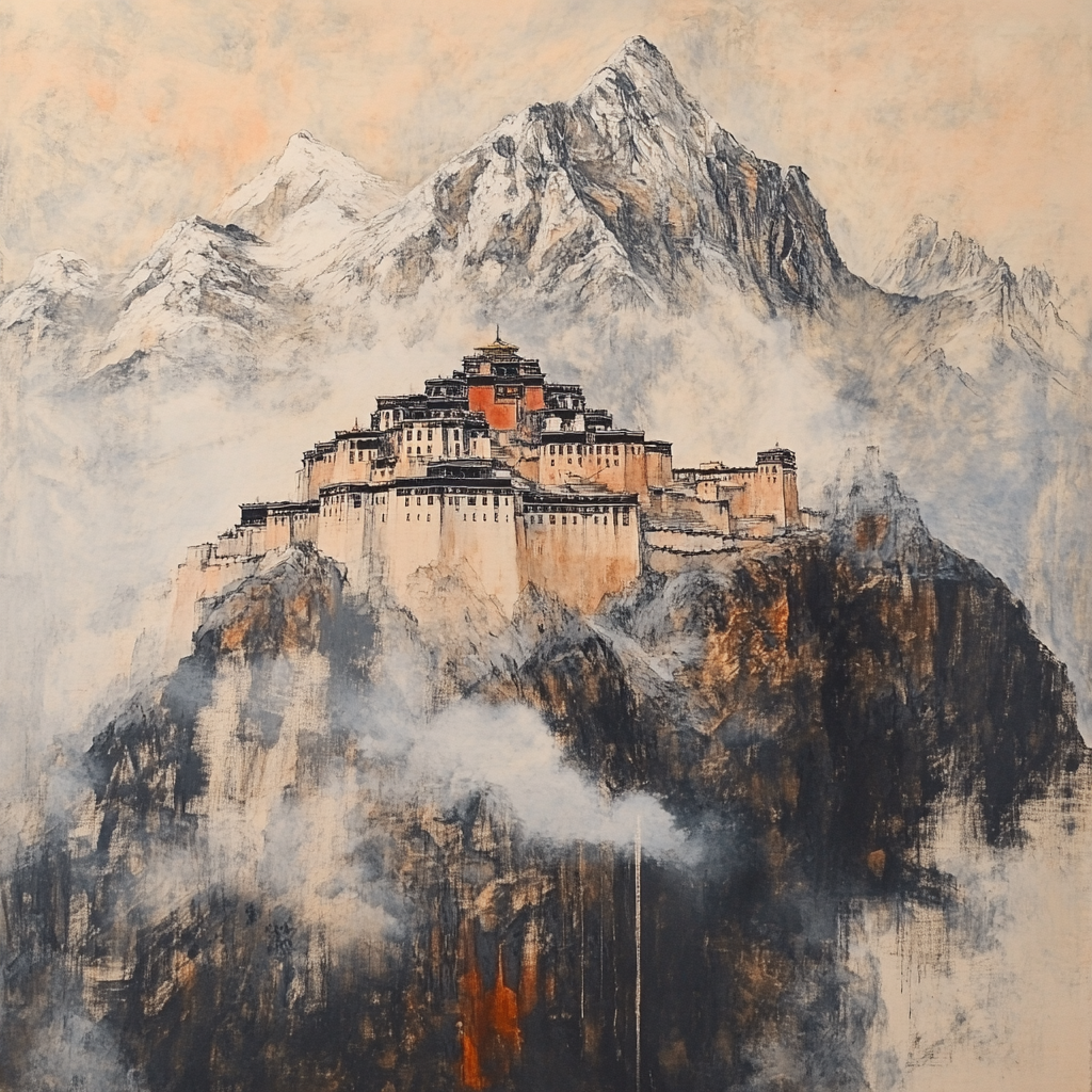 A traditional Chinese painting of Mt. Gang Rinpoche