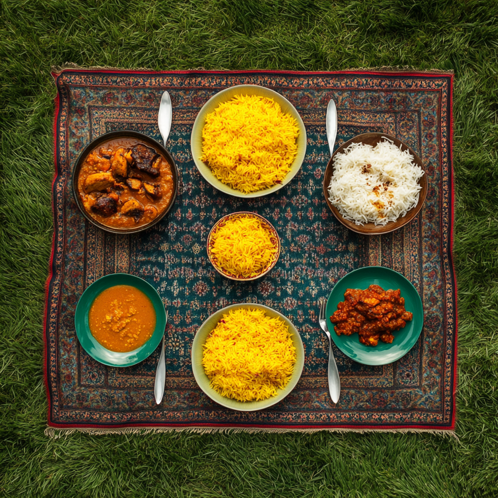 A traditional Iranian lunch spread in nature