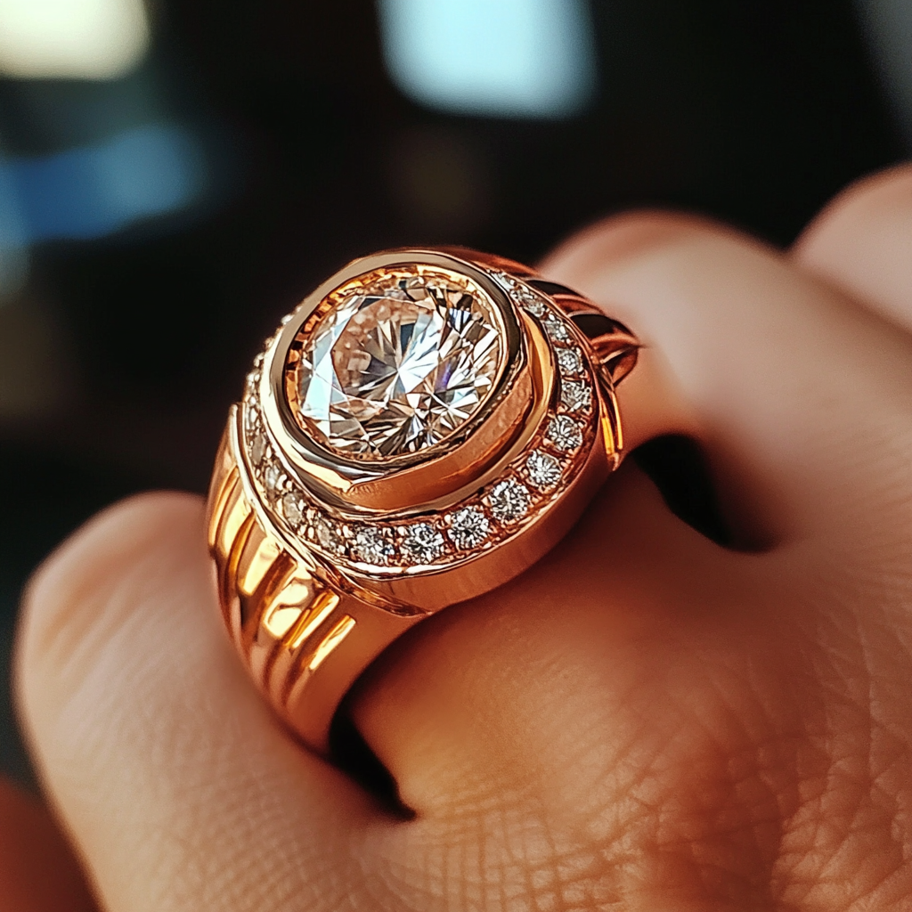 A unique, strong, rose gold ring with a diamond