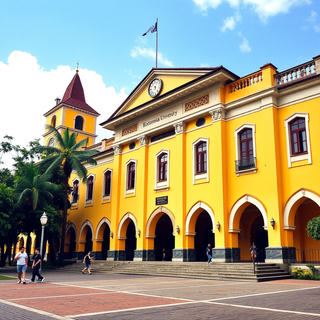 A university building with Kolombia University sign.