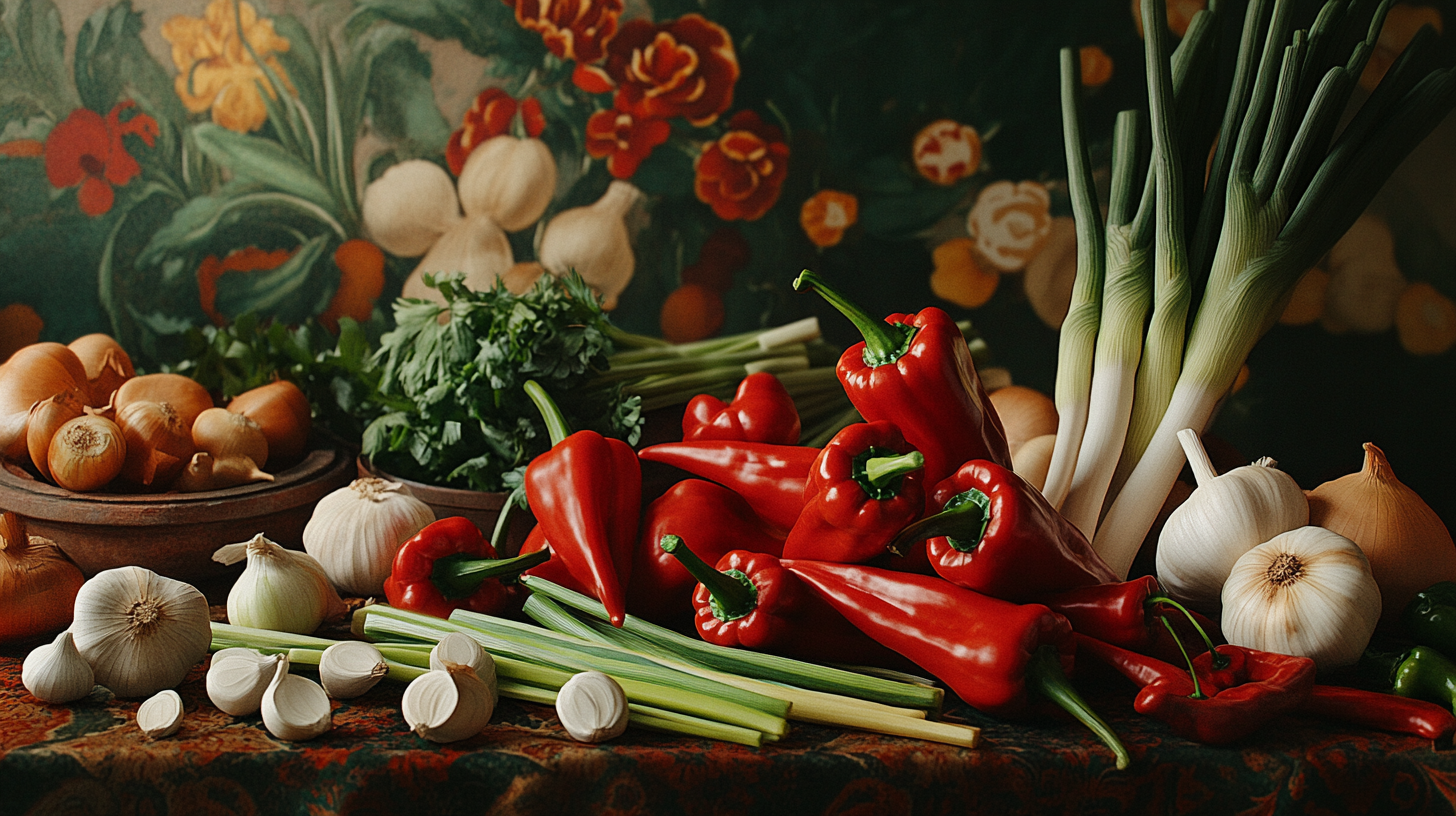 A vibrant Korean vegetable still life image