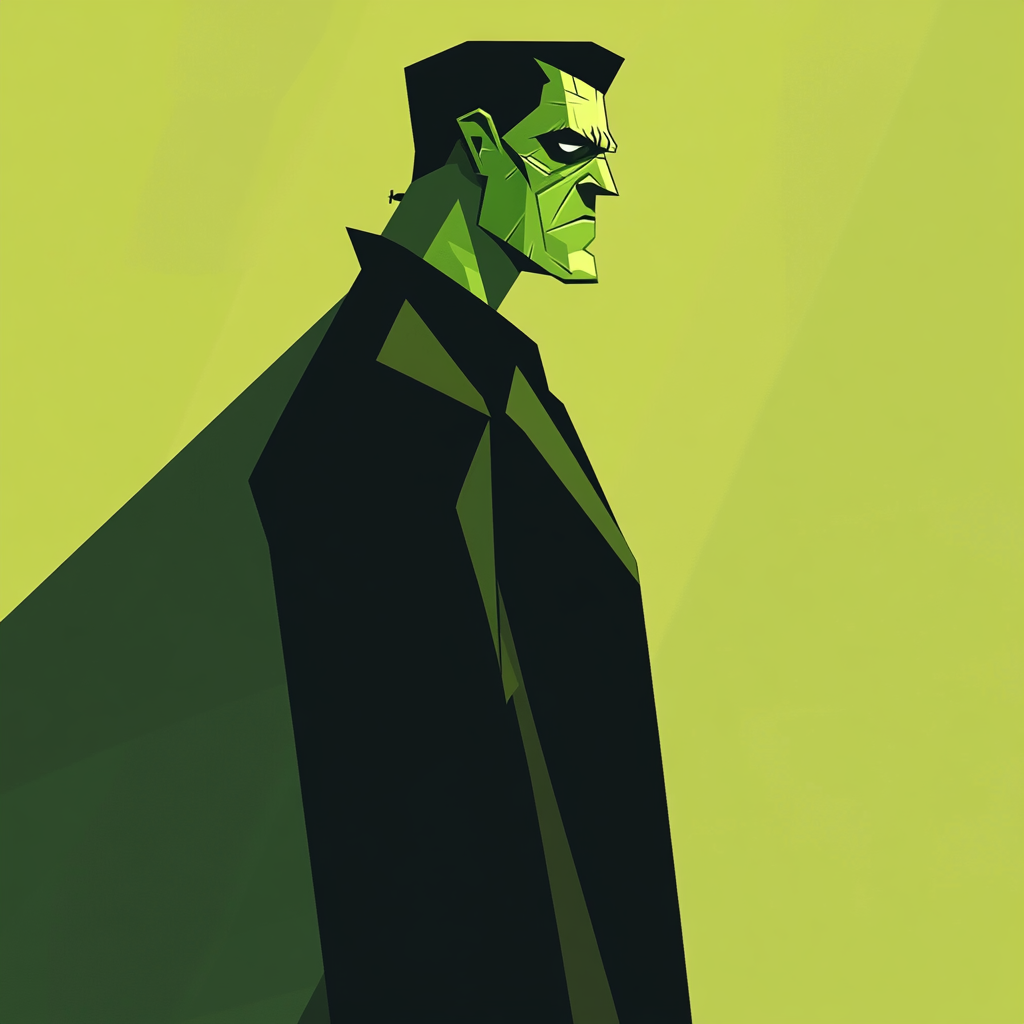 A vibrant green Frankenstein Halloween illustration in comic style