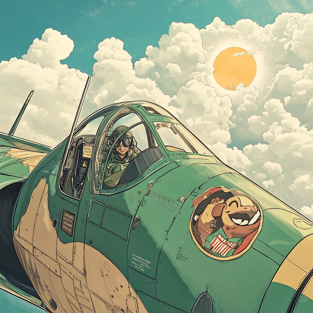 A vintage fighter plane cockpit in clear blue sky