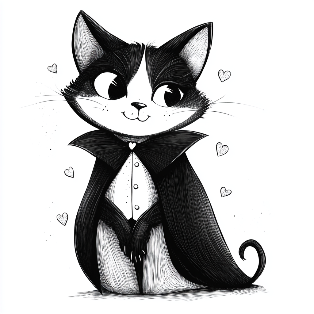 A vintage style valentines card with cute vampire cat