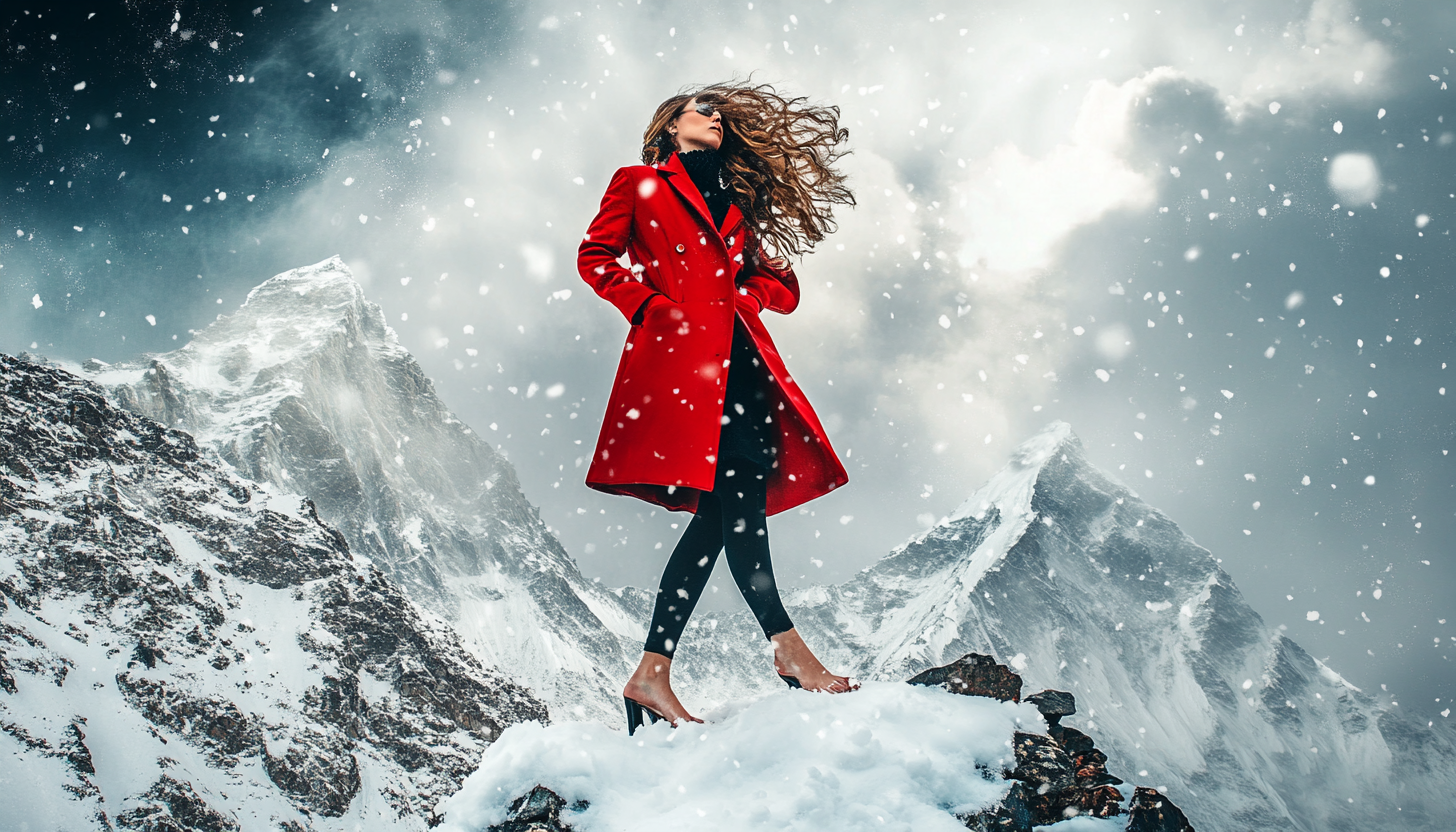 A well dressed female lawyer on snowy Mount Everest