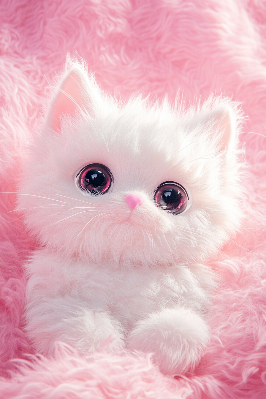 A white cat in fluffy plush toy style