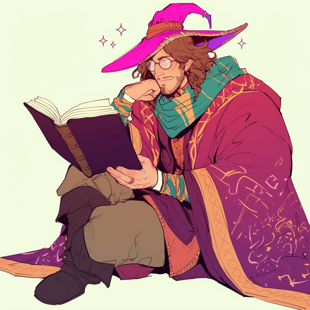 A wizard named Varric Tethras contemplates a tome