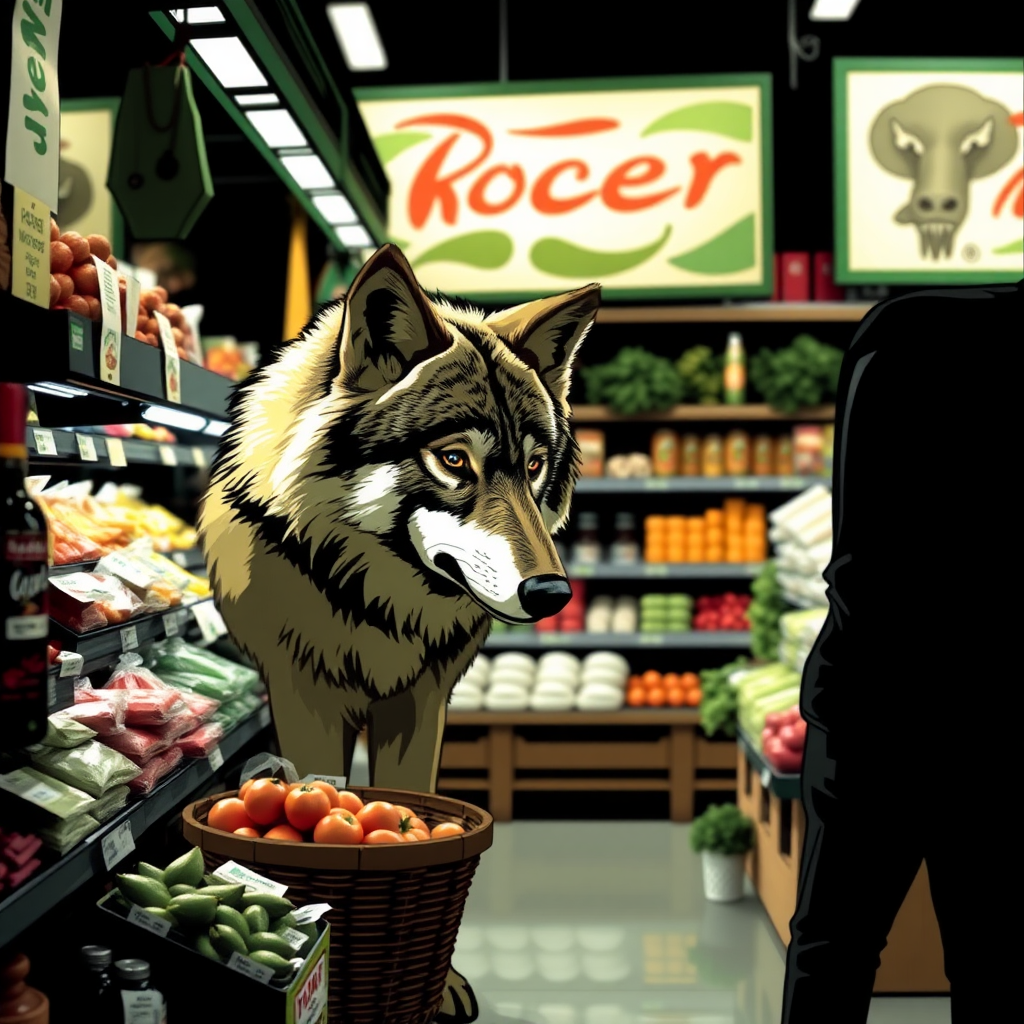 A wolf at the grocery store.