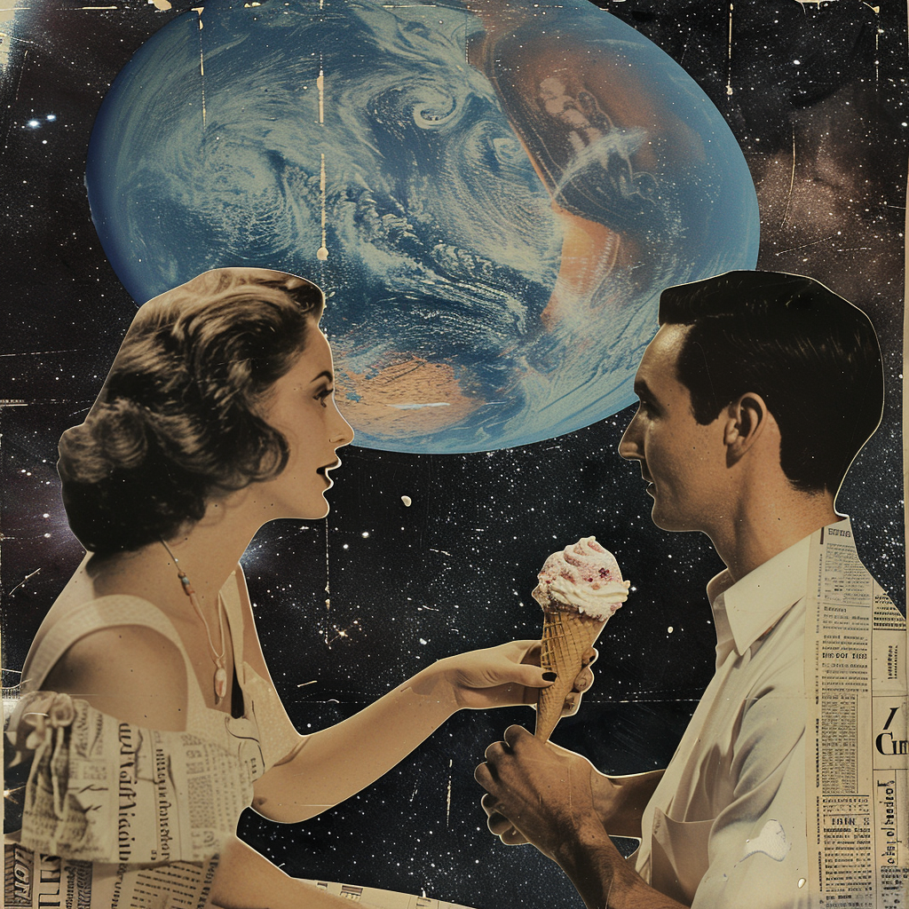 A woman and a man share ice cream.