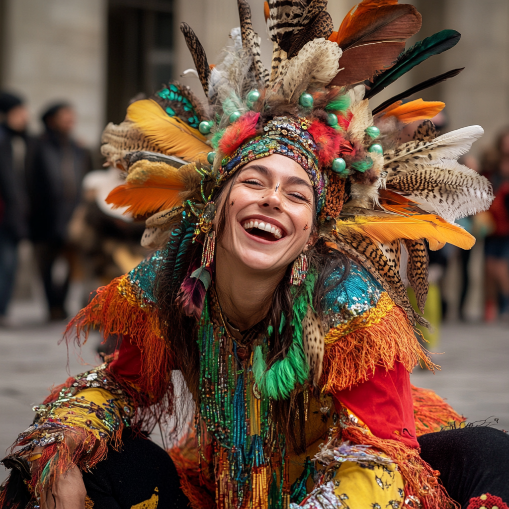 A woman dances among freaks in circus.