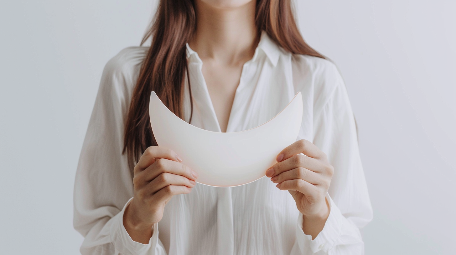 A woman holds 23cm half circle device 