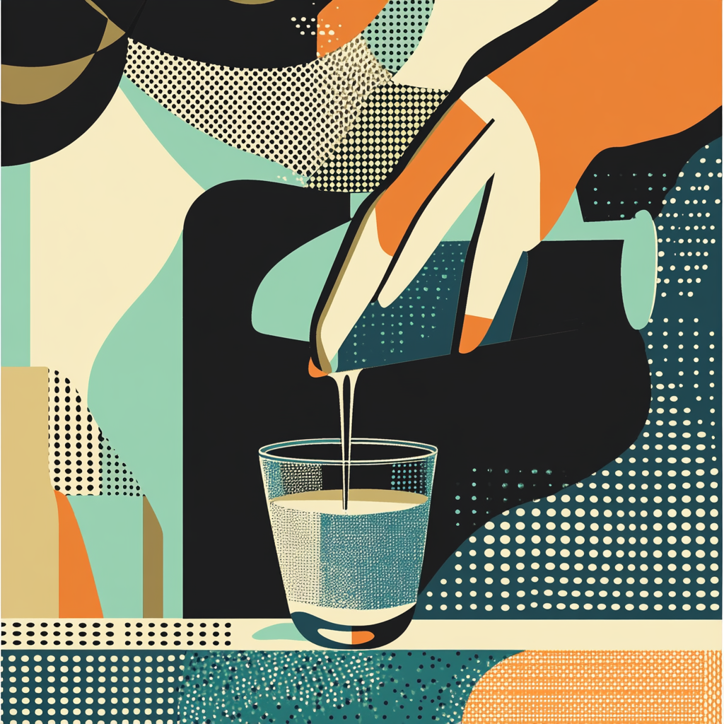 A woman pours water into a glass: illustration