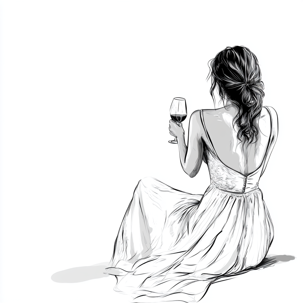 A woman sitting and talking to herself with wine.