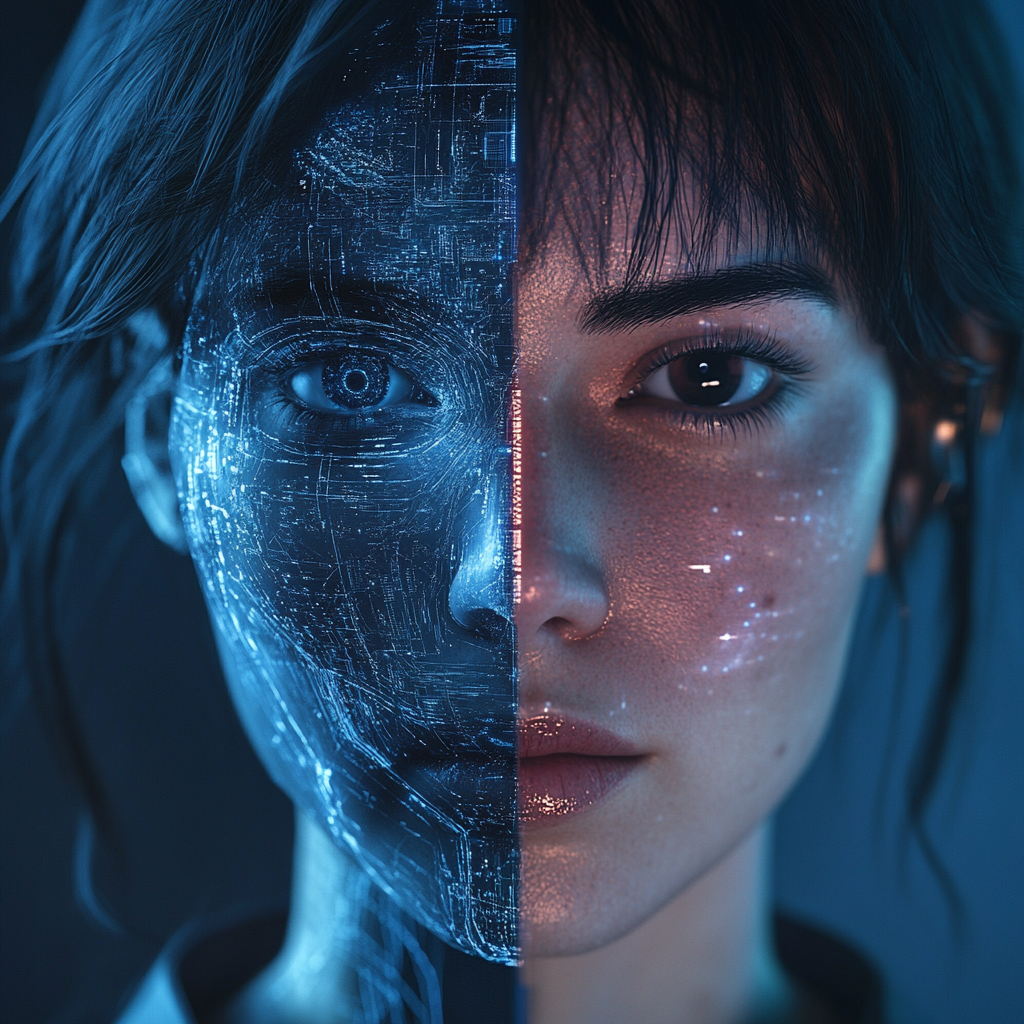 A woman tech worker with human and AI