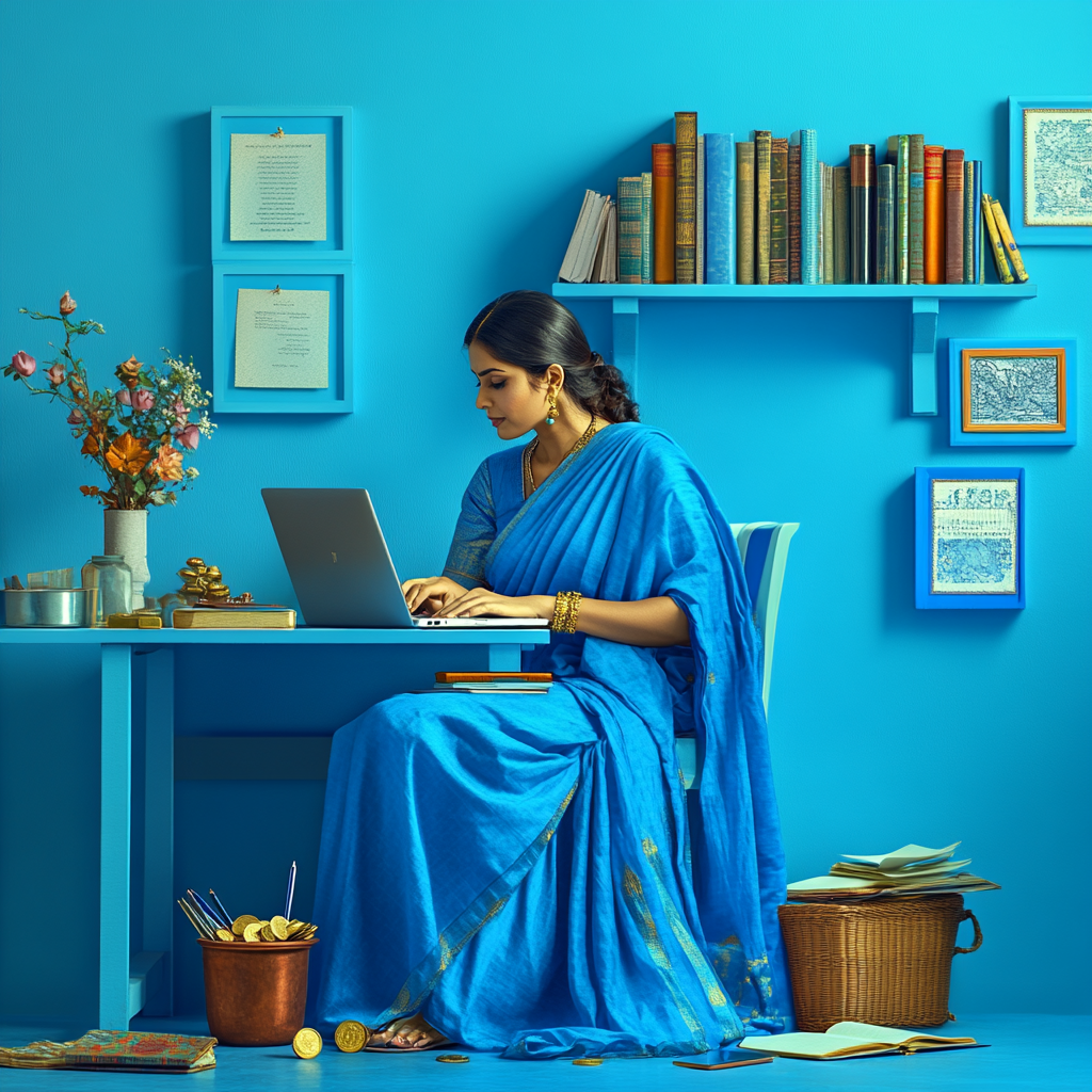 A woman writing a novel on laptop