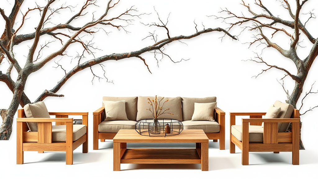 A wooden furniture set with intertwined branches.