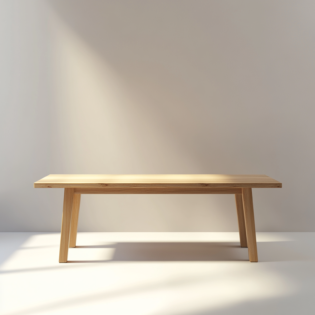 A wooden table spotlighted on grey background