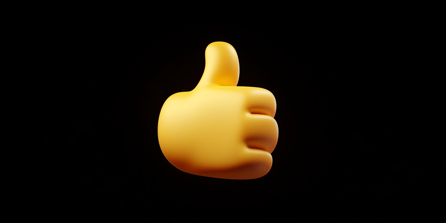 A yellow 'thumbs up' on black background