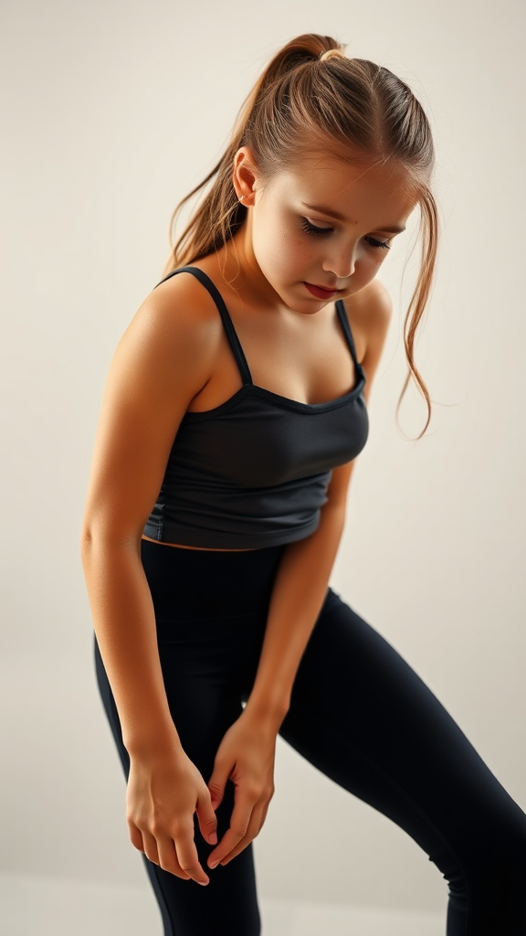 A young Irish girl in camisole and leggings.