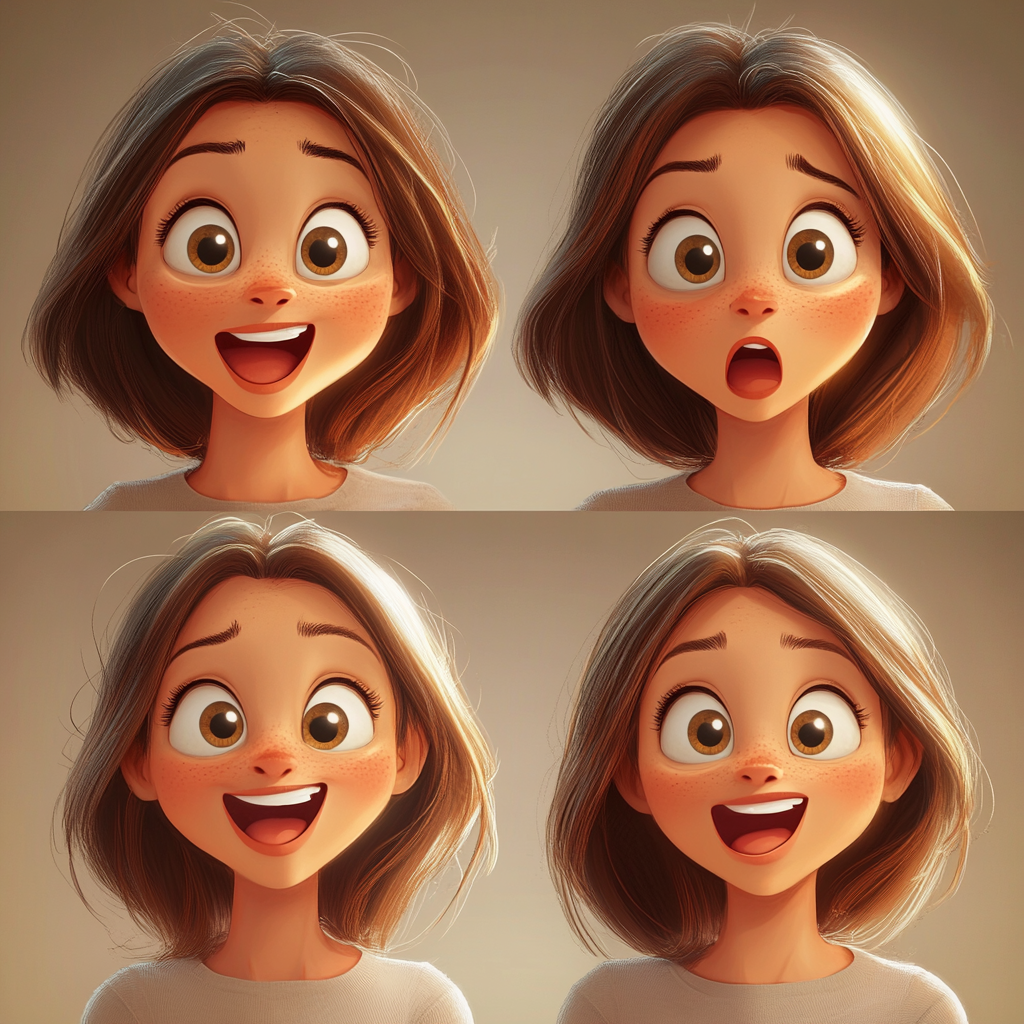 A young lady shows 4 different emotions