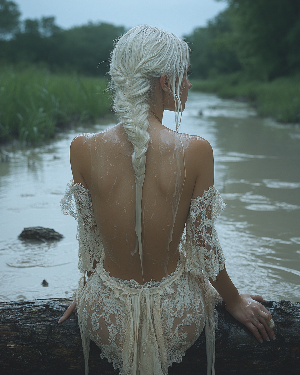 A young woman sitting on a log with gummies.