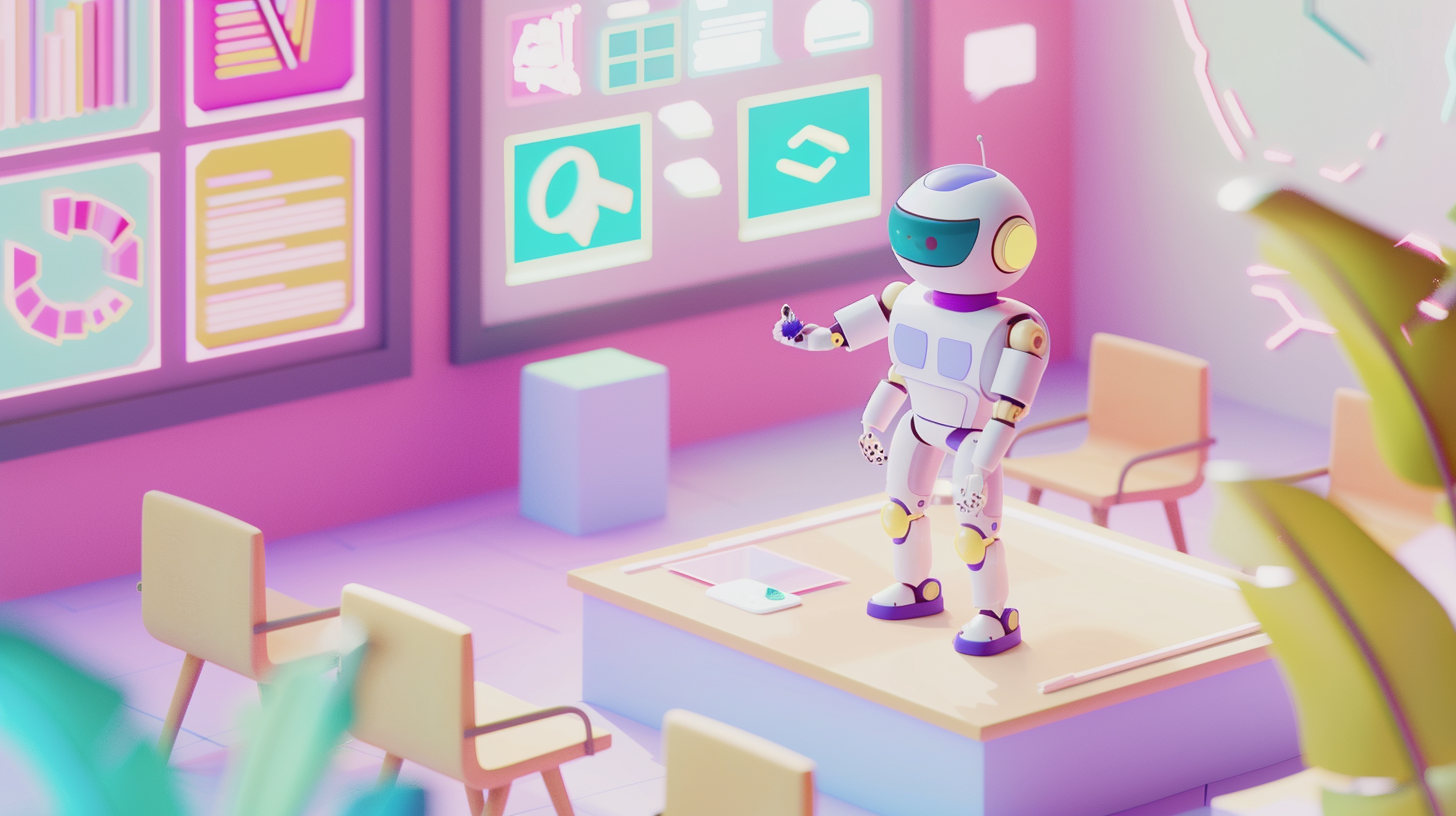 AI Robot Presents Educational Infographic in Classroom