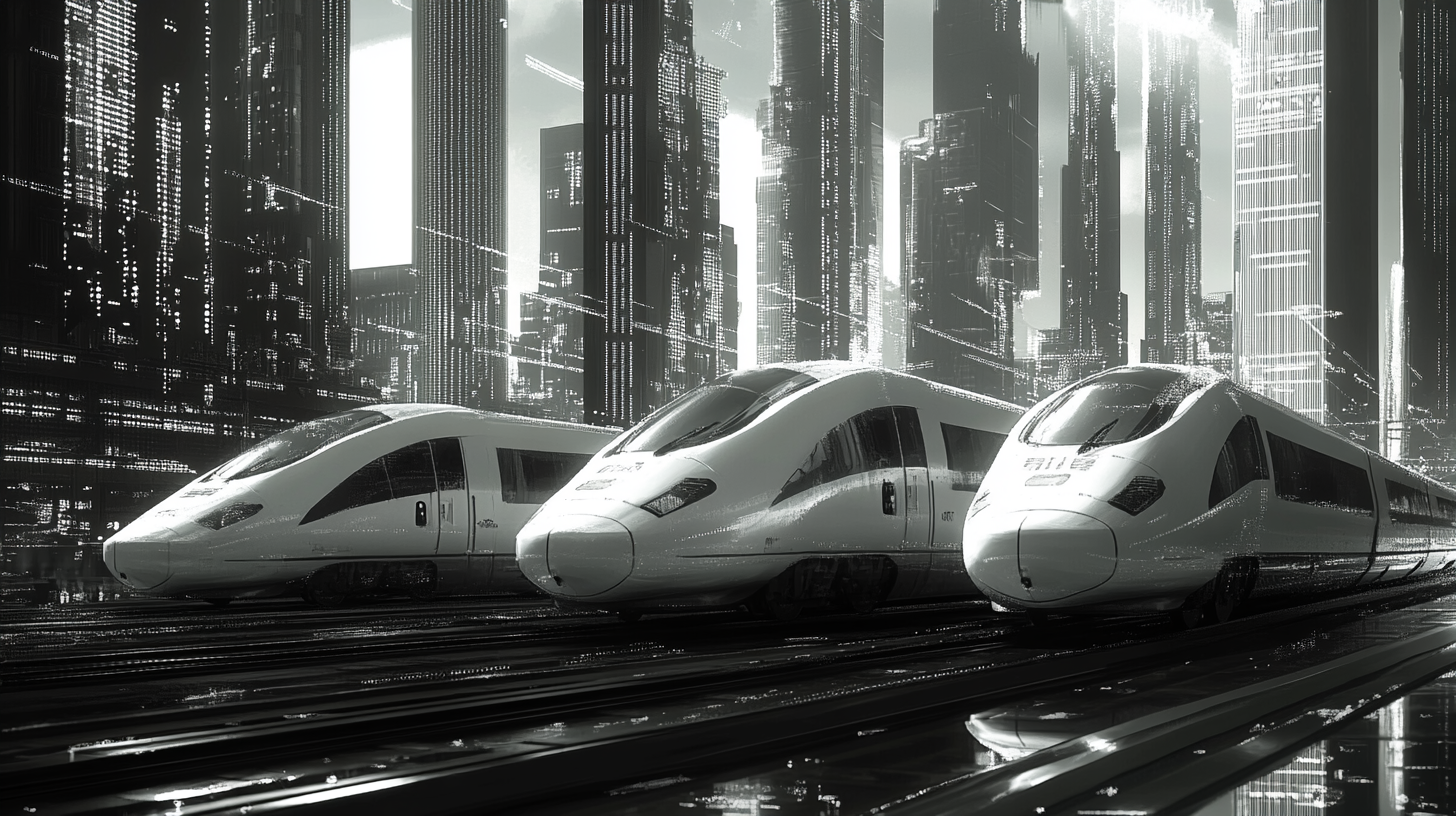 AI creates B&W digital pixel art of electric trains.