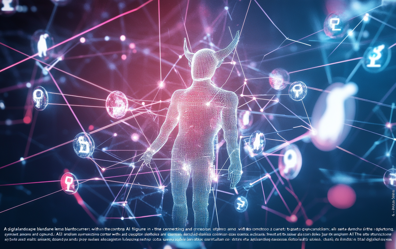 AI figure connected to goat and crypto symbols