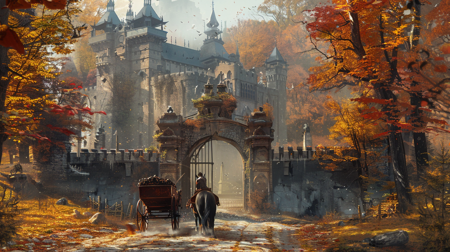 Abandoned Castle Gates: Romani Vardo Carriage Fantasy Art