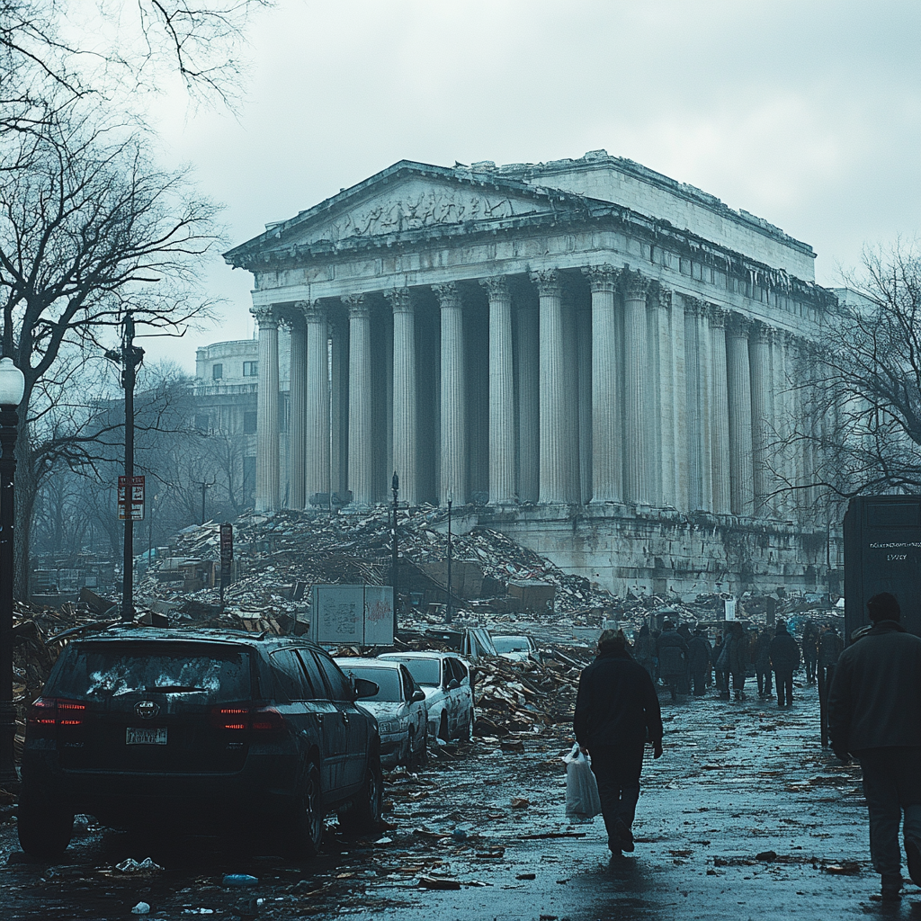 Abandoned streets of Washington D.C. during economic collapse.