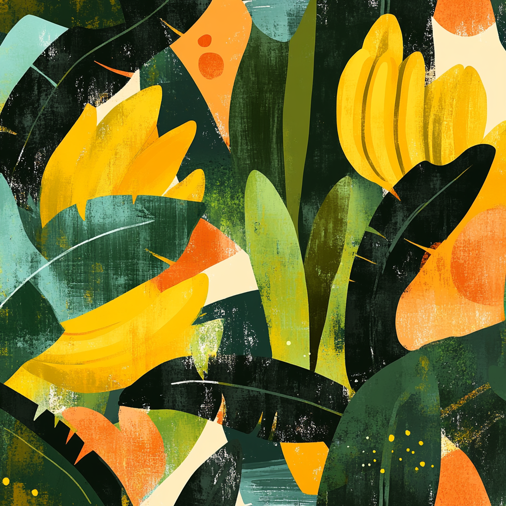 Abstract, Vibrant Banana Plantation Composition