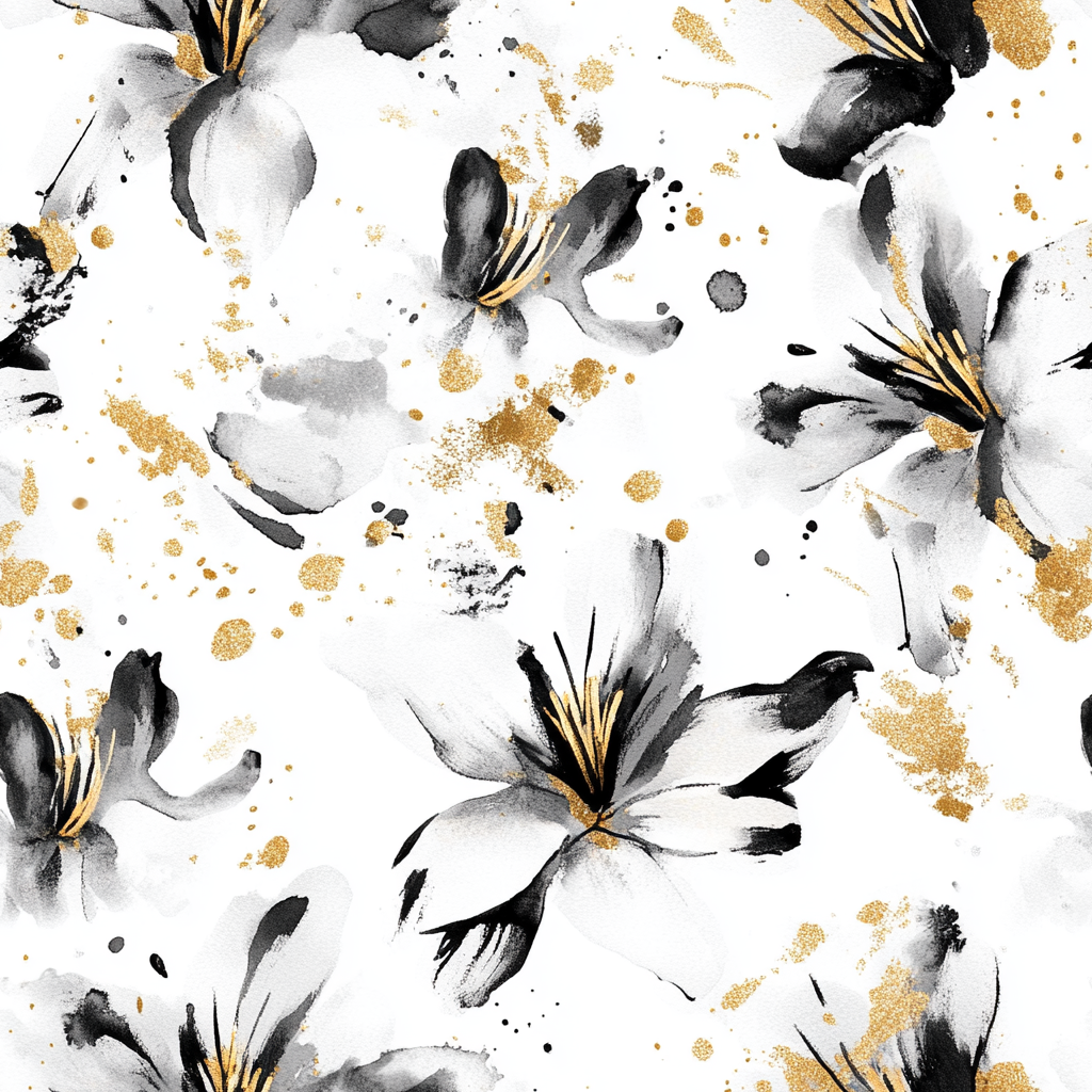 Abstract Alstroemeria Pattern with Gold Splashes