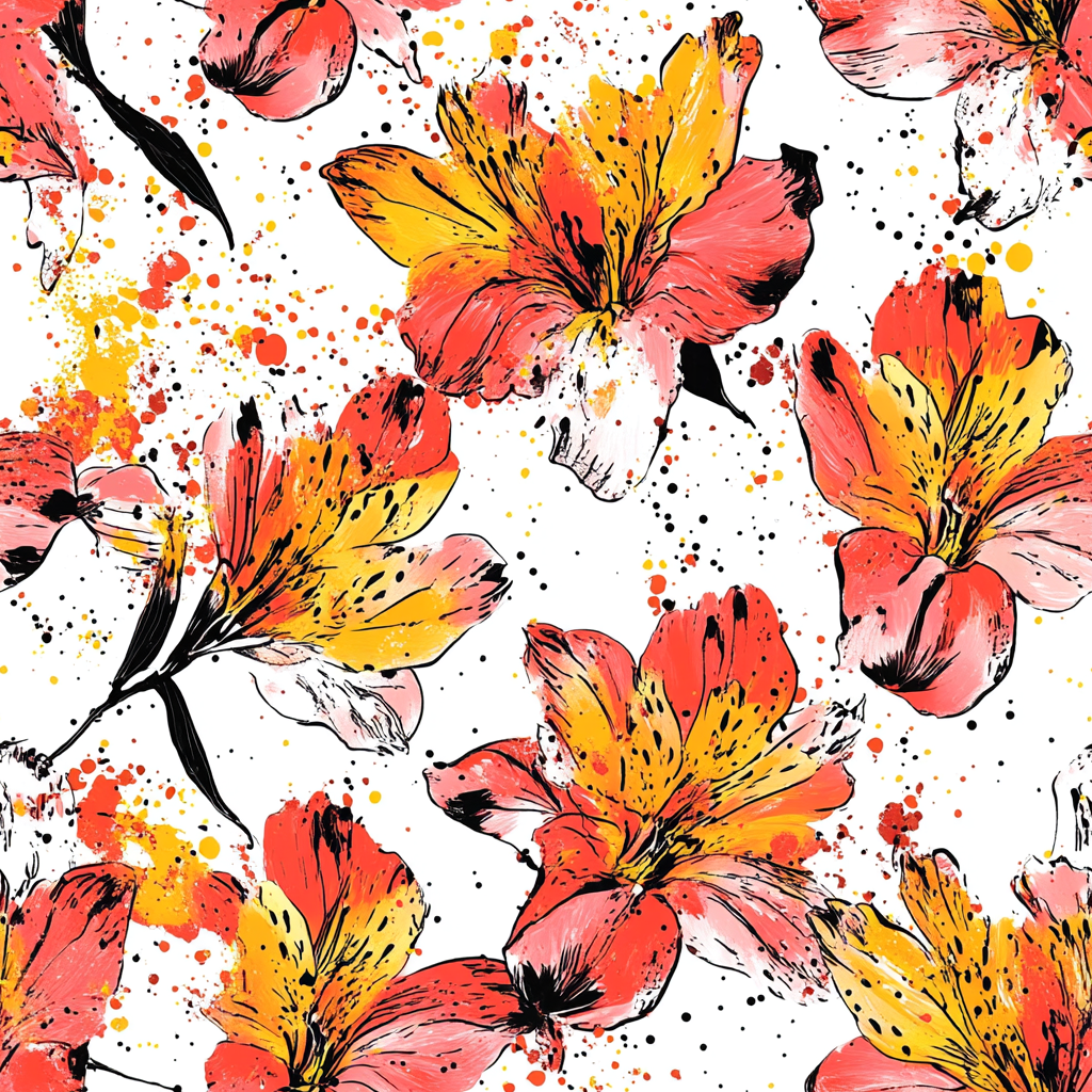 Abstract Alstroemeria Pattern with Golden Paint Splashes