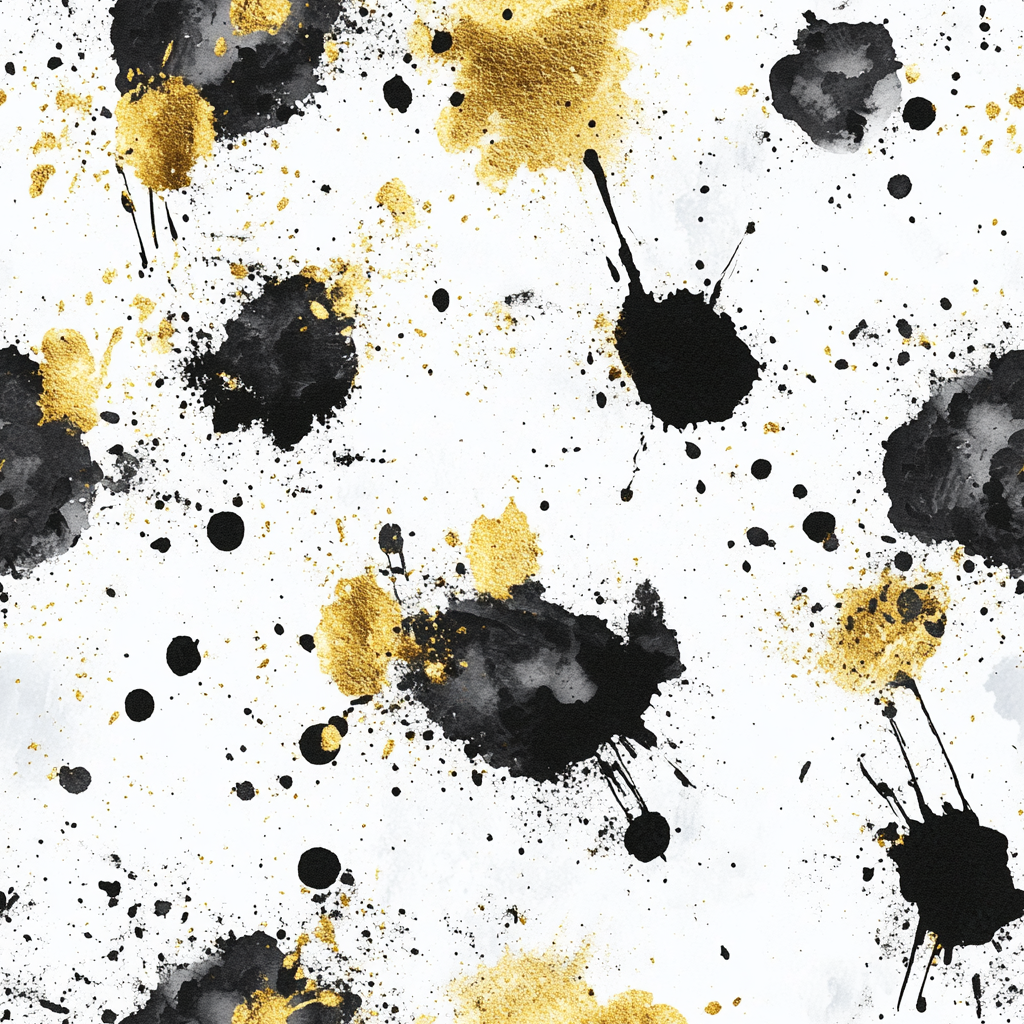 Abstract Black, White and Gold Paint Splatter Pattern