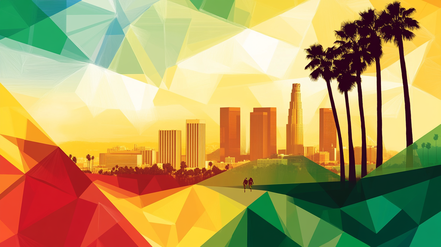 Abstract Olympic Torch on Los Angeles Flag Background