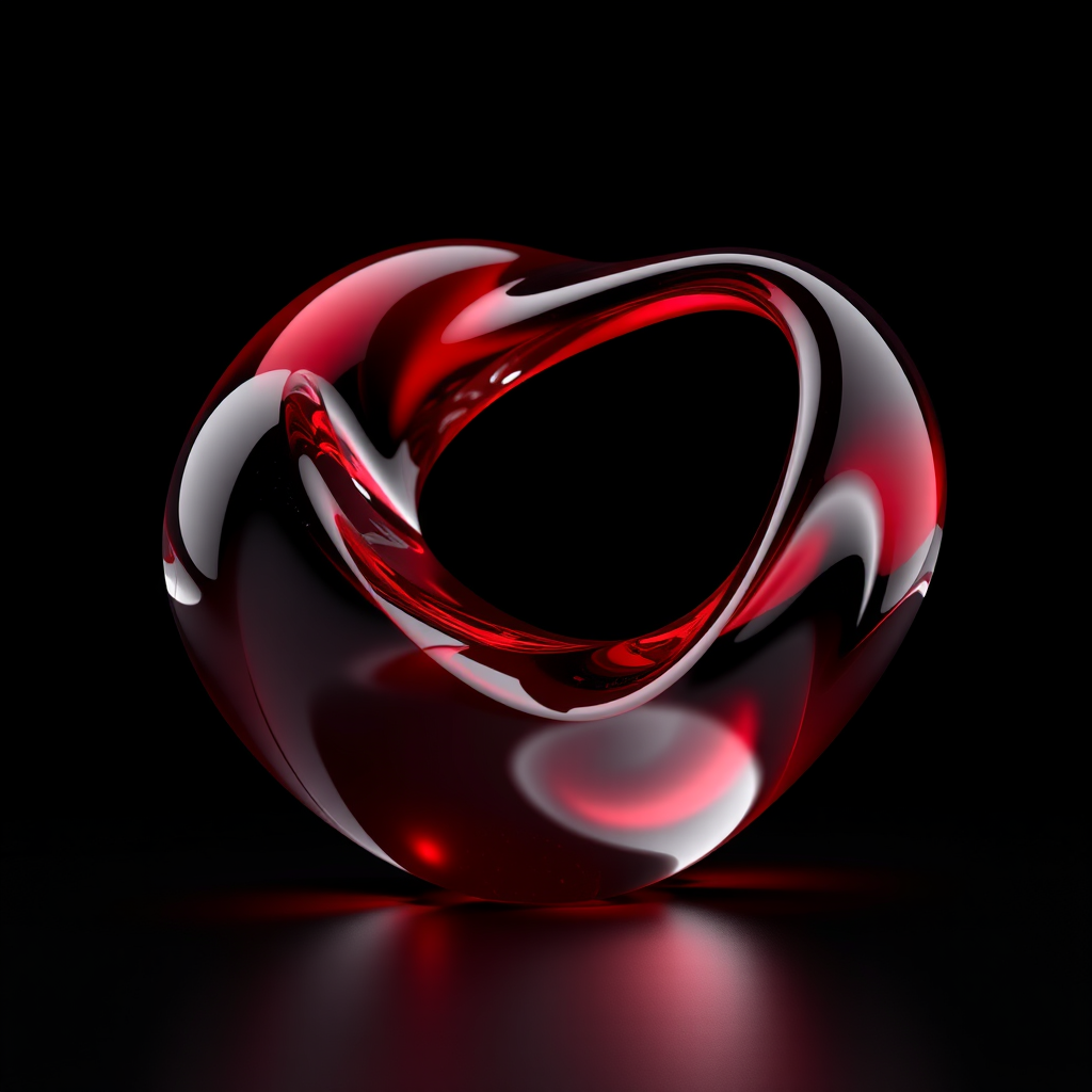 Abstract Red Glass 3D Object on Black Background