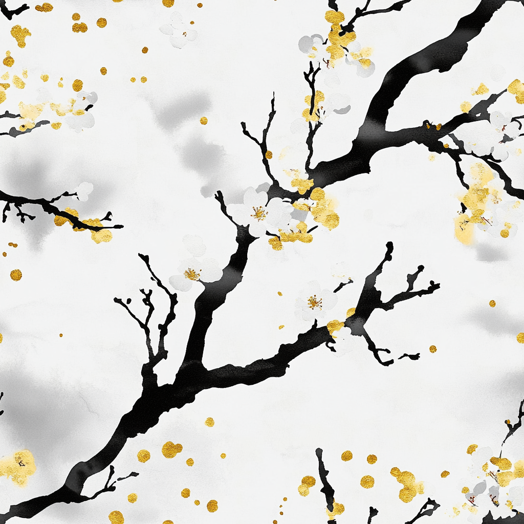 Abstract Sakura Pattern with Gold Splashes