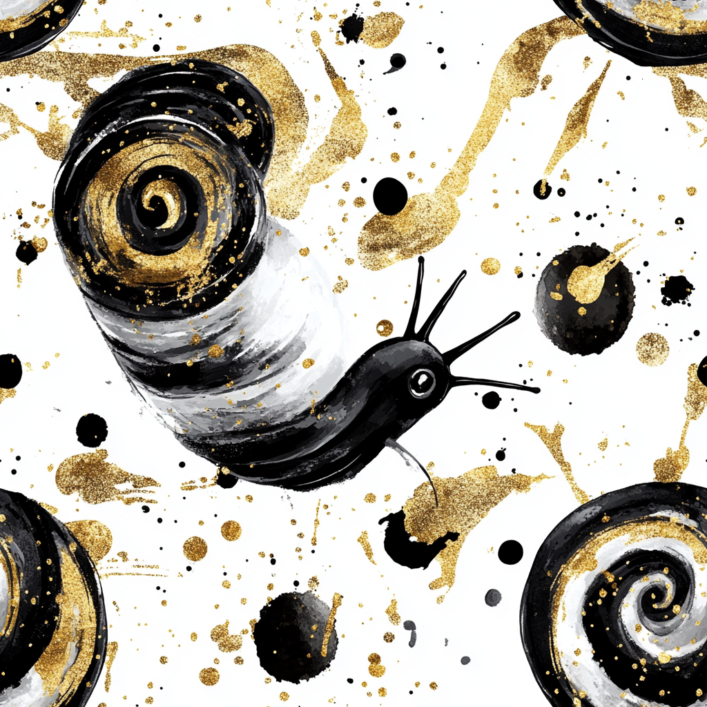 Abstract Snail Pattern with Gold Splashes